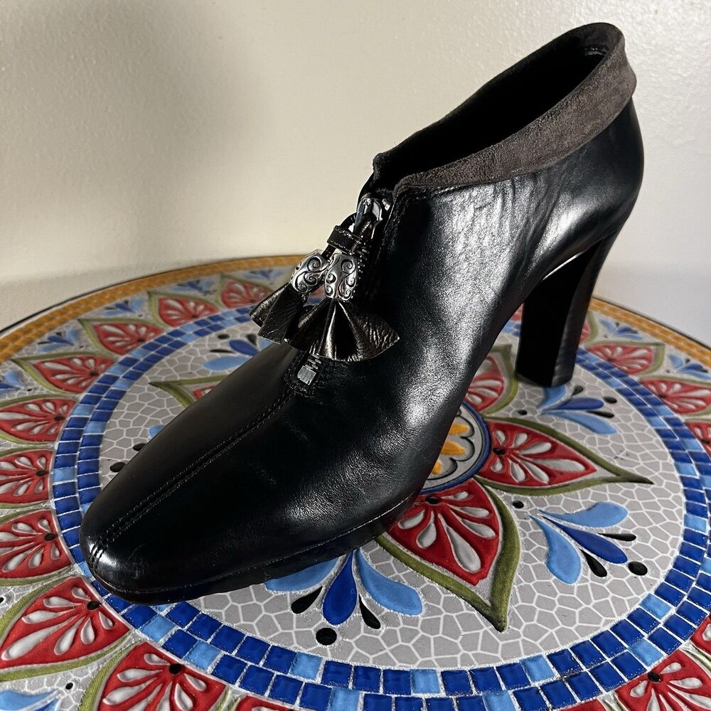 Brighton Stacey Ankle Bootie Women’s Sz 8.5 M Black Leather Zipper Heel Brazil